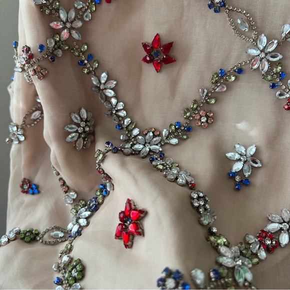 🍉Alice + Olivia Kesten Embellished Cropped Top Beige Red Stones RARE - Picture 7 of 12